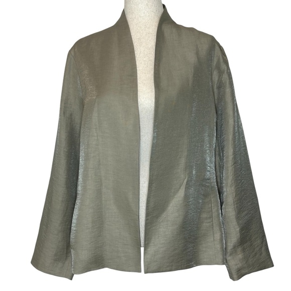 Eileen Fisher Shimmery Champagne Italian Linen Blend Silk Lined Jacket - Size XL - Picture 1 of 9